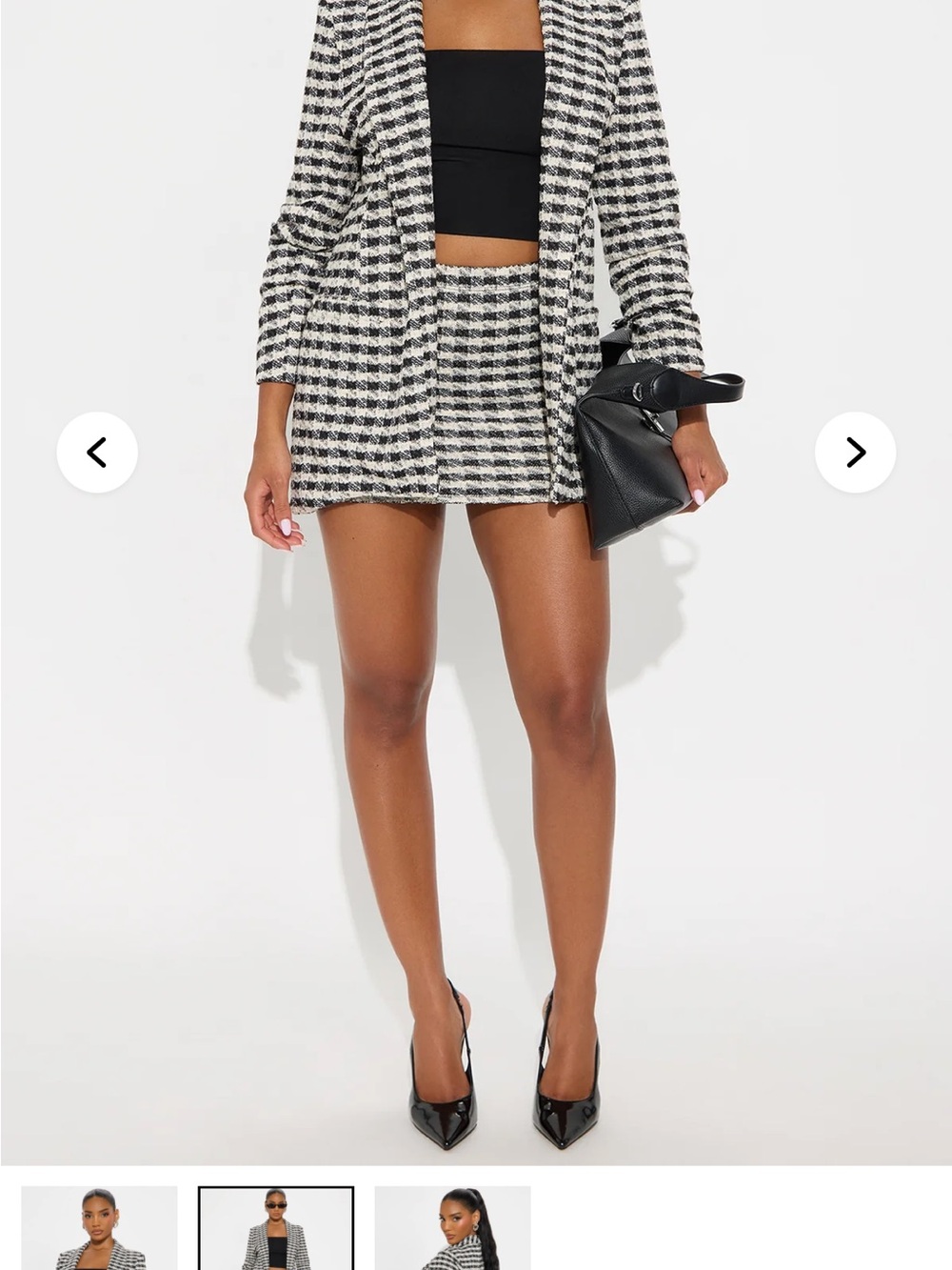 Fashion Nova Black & White Textured Bouclé Open-Front Pea Coat